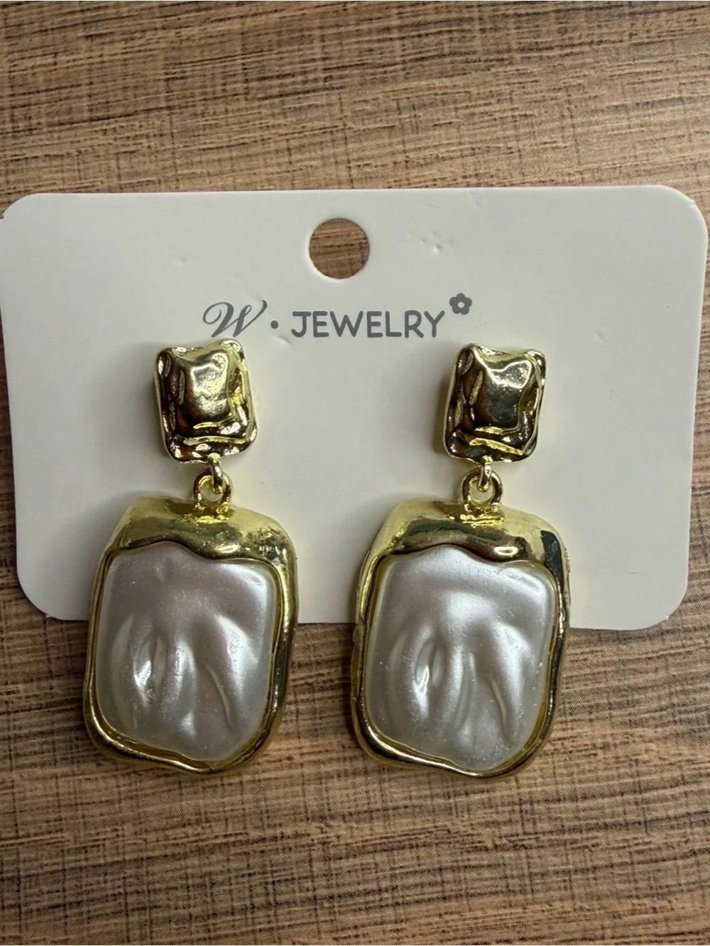 Fashion Jewelry Gold-Tone Irregular Pearl Drop Earrings - Gold and White